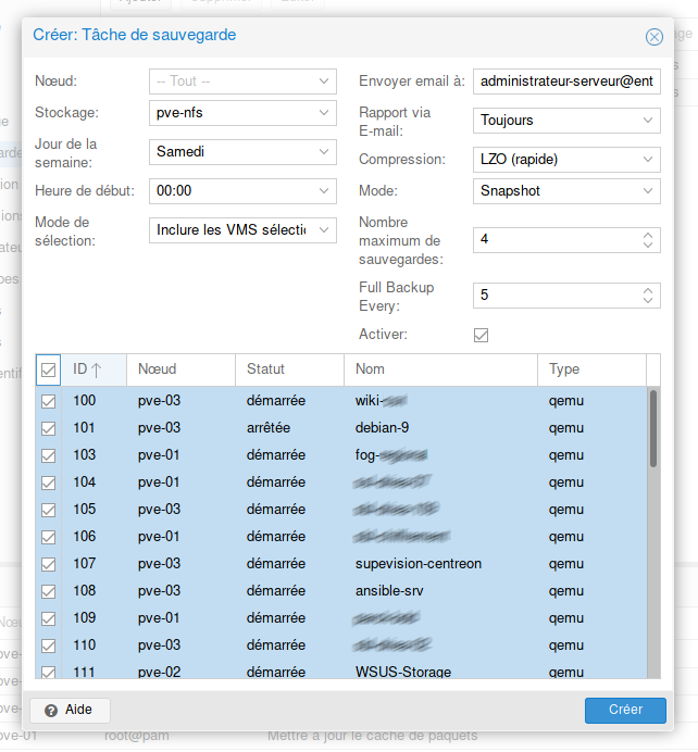 Proxmox faire des sauvegardes différentielles